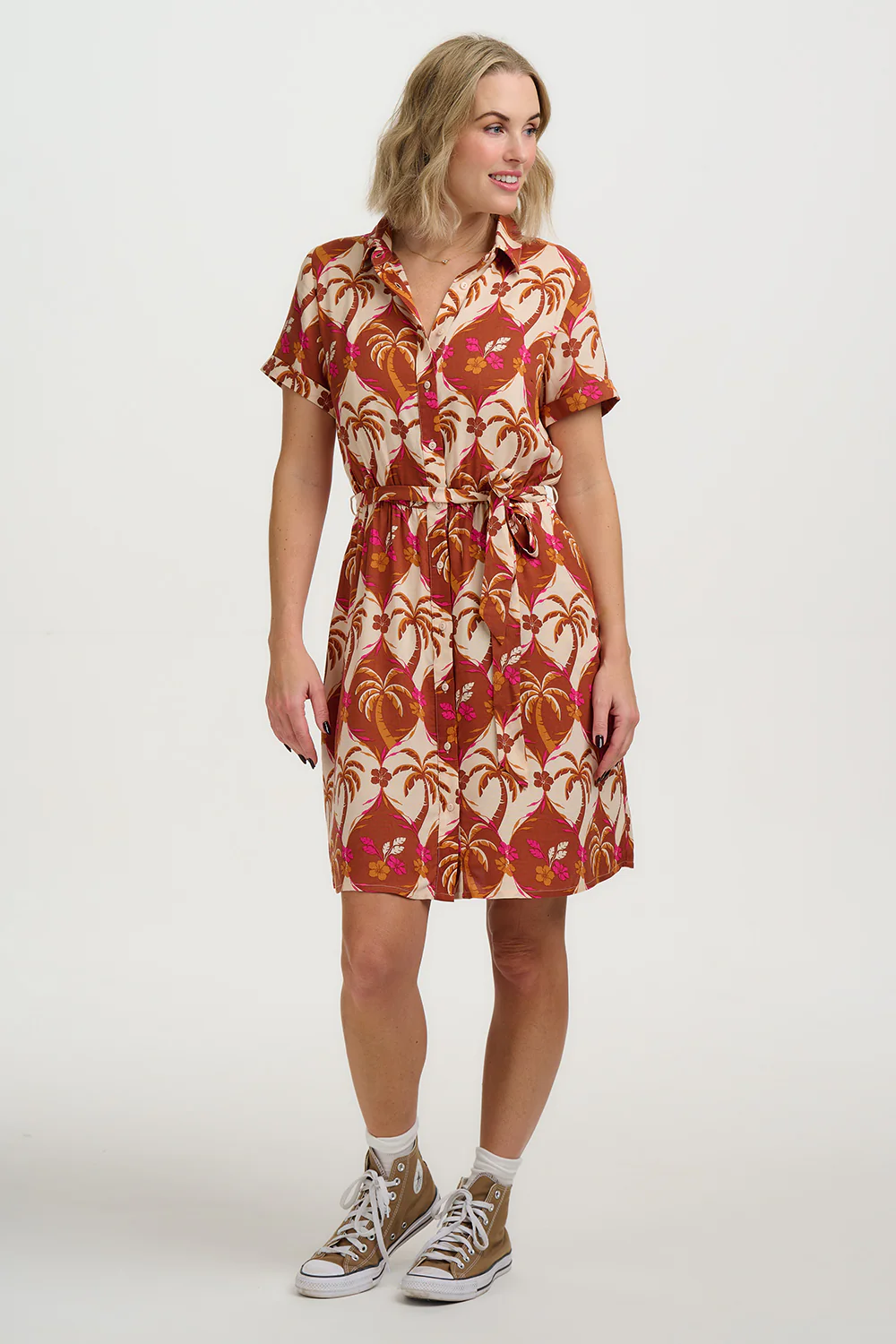 Aileen Mini Shirt Dress - Browns, Palm Waves Tile - Image 6