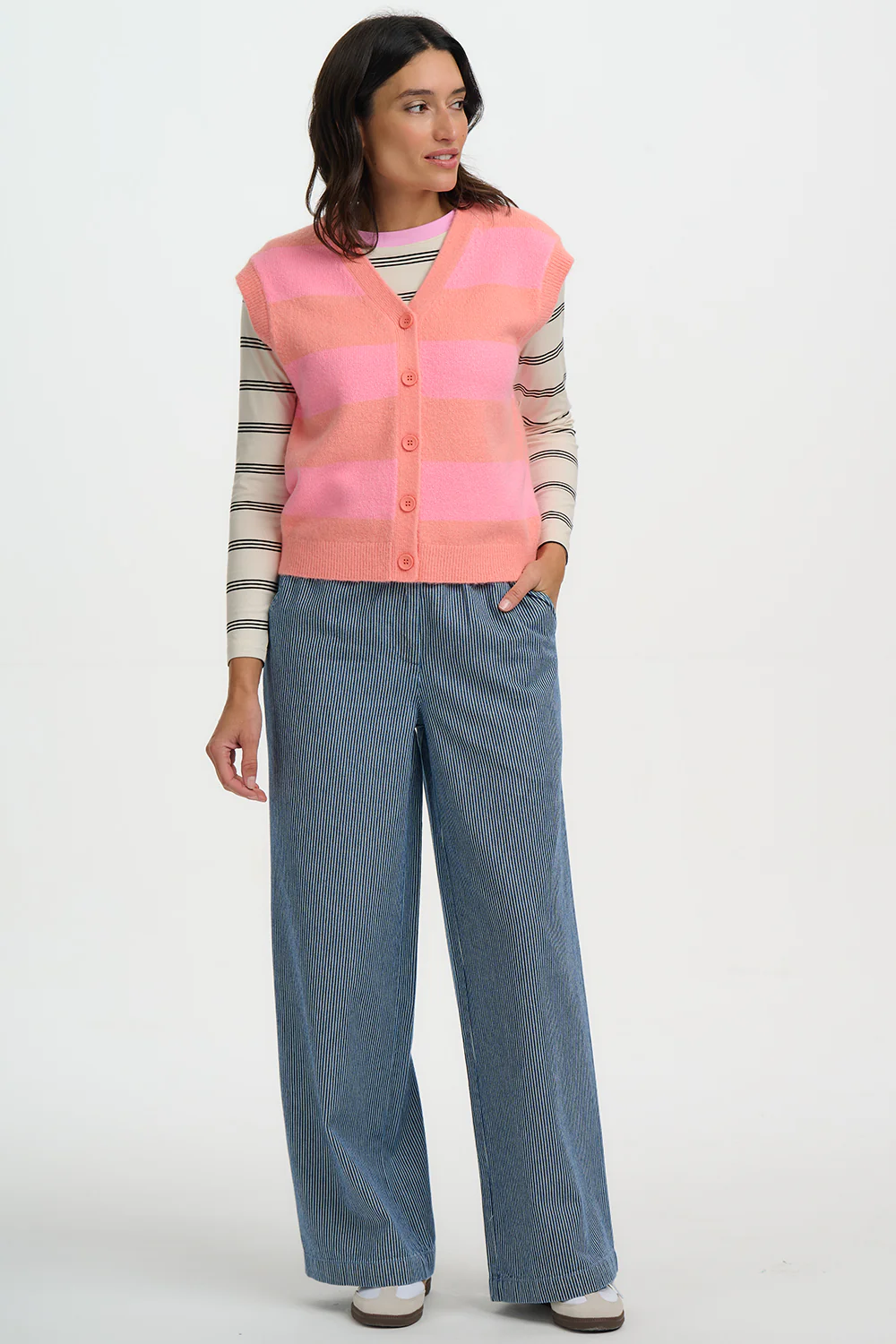 Amber Knit Vest - Peach/Pink, Pastel Stripe - Image 4