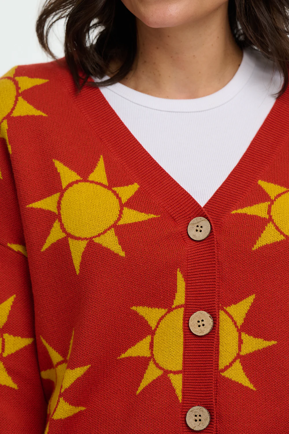 Angelica V-Neck Cardigan - Rusty Red, Canyon Sunshine - Image 3