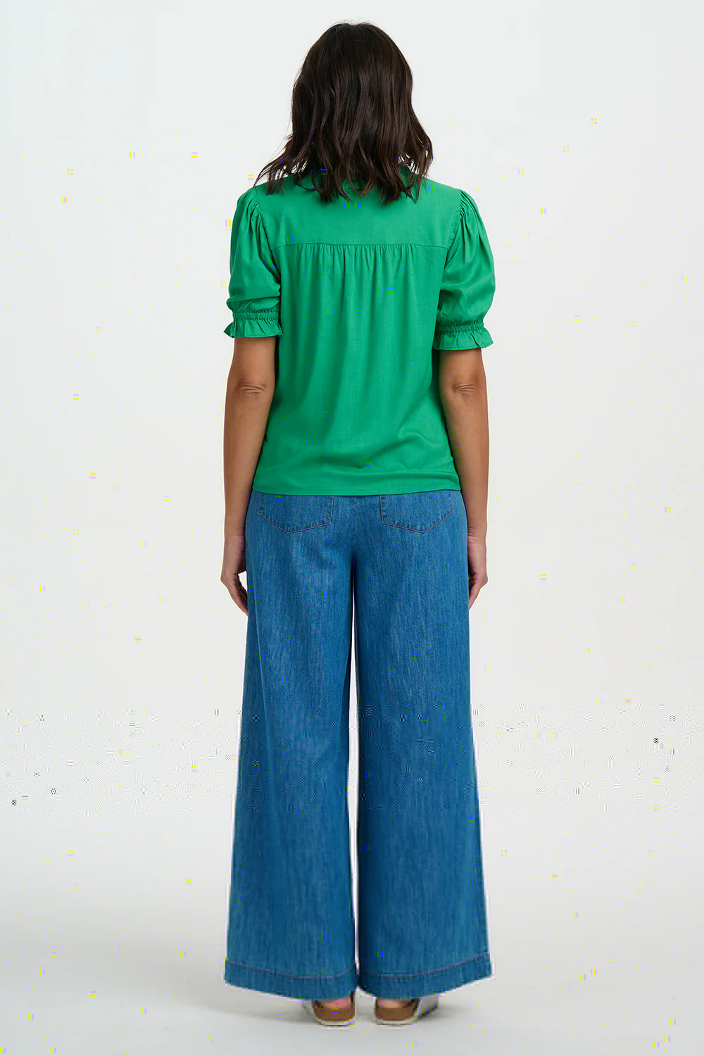 Angelique Shirred Top - Green, Rainbow Parrots Embroidery - Image 6