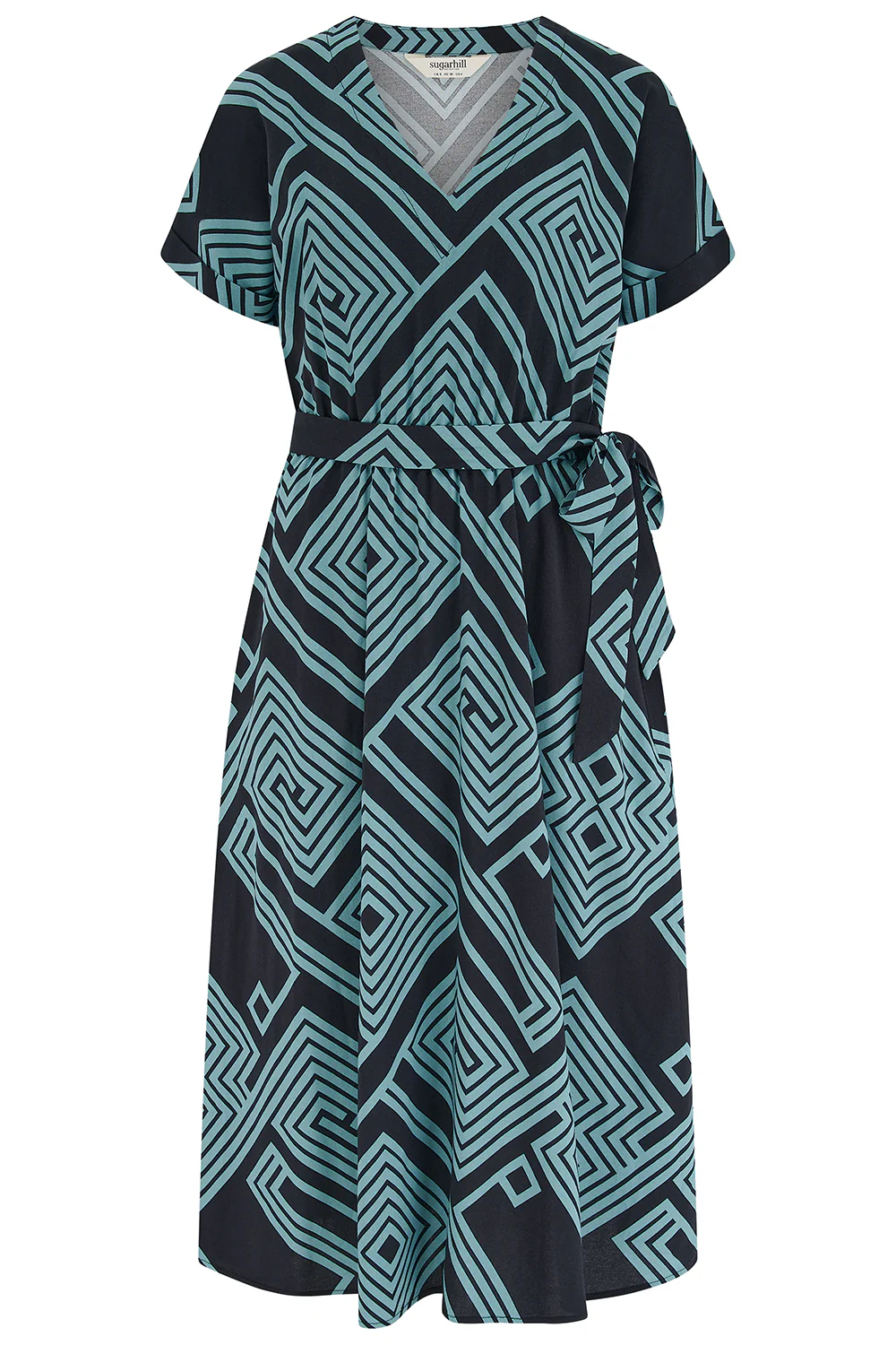 Bethan Midi Dress - Black/Green, Geometric Lines - Image 6