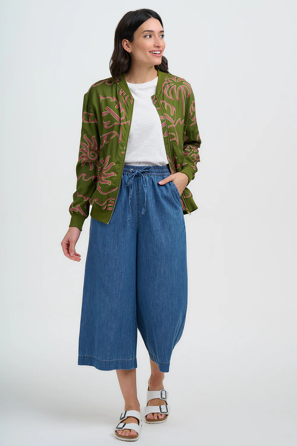 Bobbi Bomber Jacket - Khaki, Tropical Line Drawing - Image 4