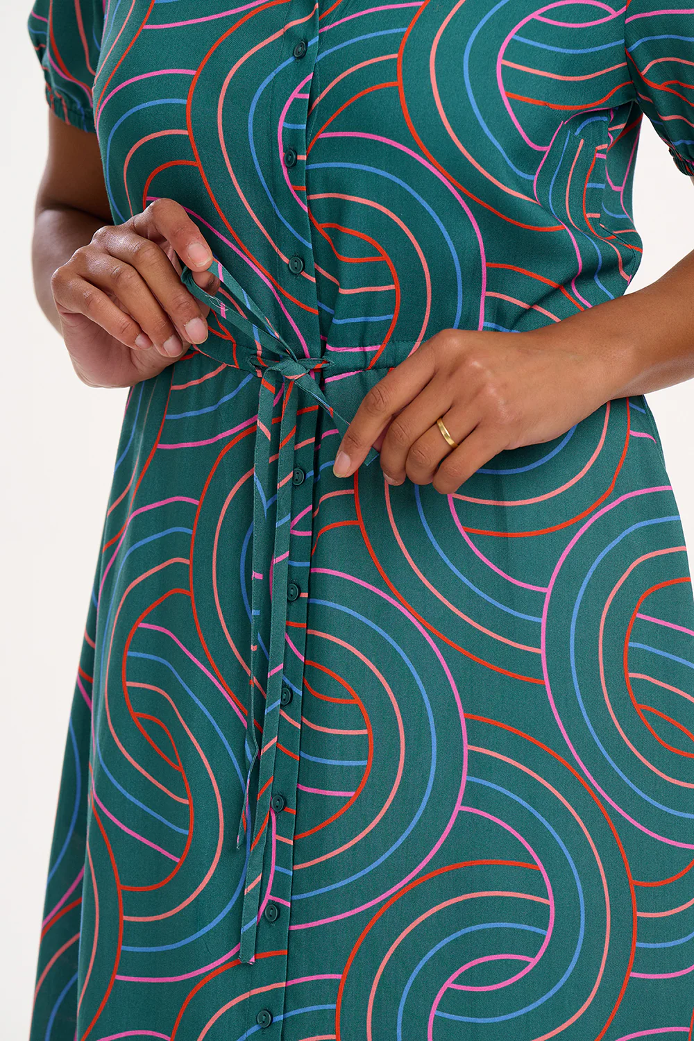 Cassandra Midi Shirt Dress - Green, Concentric Circles - Image 3