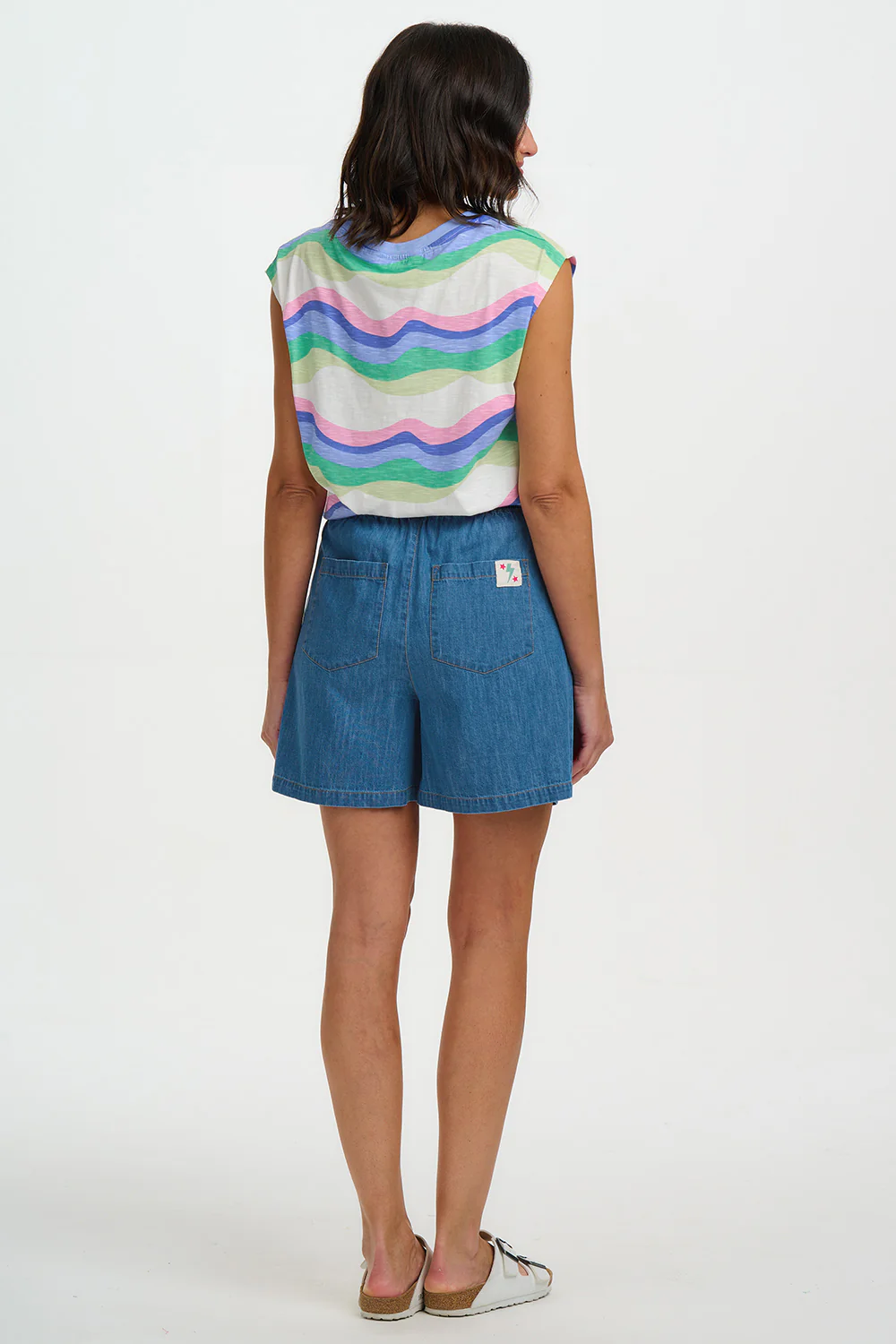 Chrissy Relaxed Tank T-Shirt - Off White, Dreamy Waves - Image 3