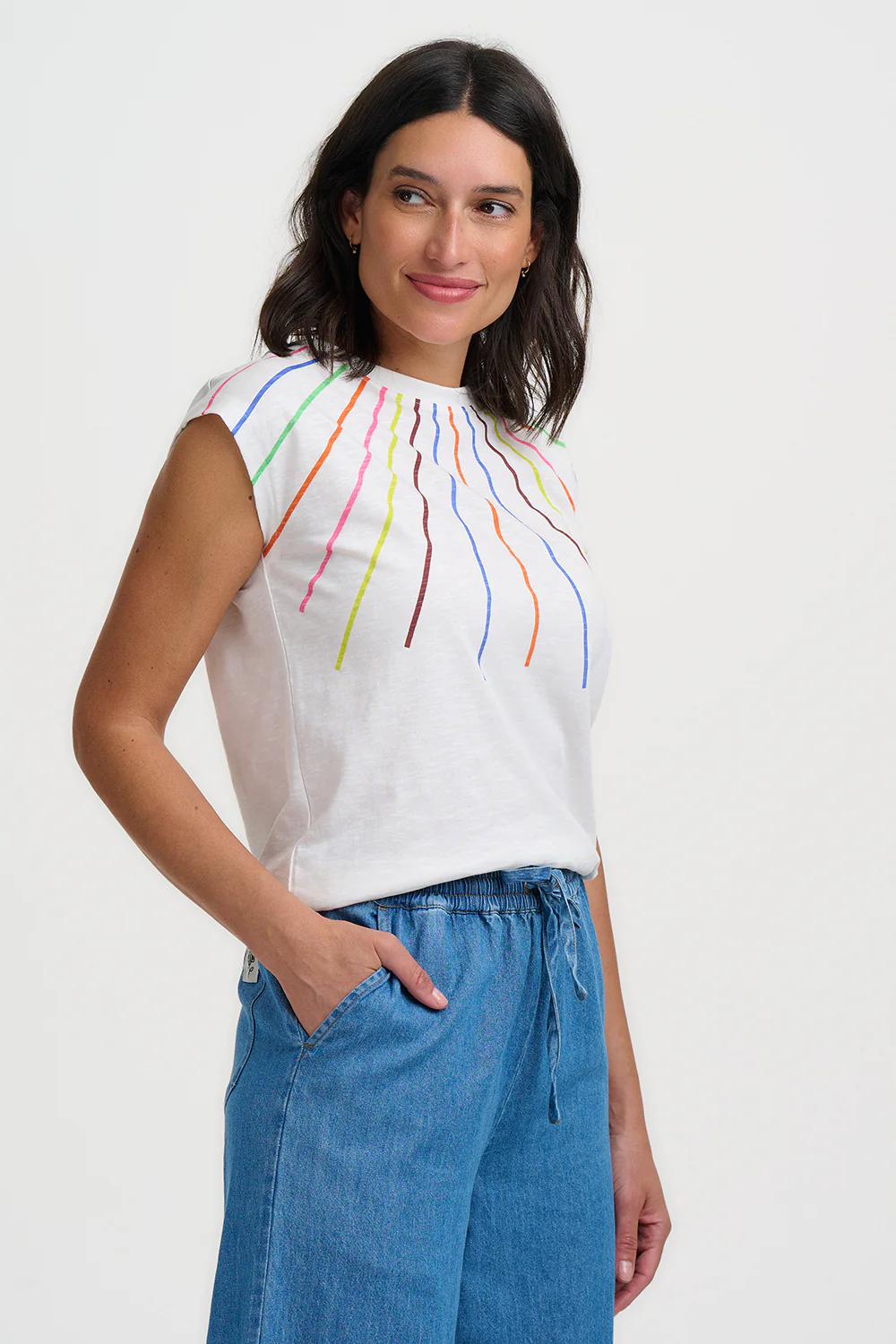 Chrissy Relaxed Tank T-Shirt - Off-White, Lazer Rainbow - Image 3
