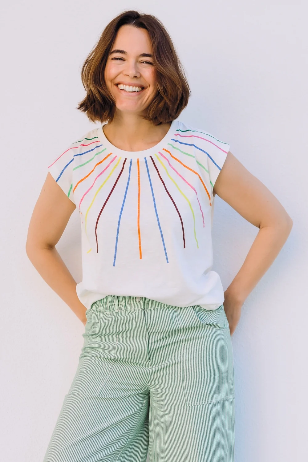 Chrissy Relaxed Tank T-Shirt - Off-White, Lazer Rainbow - Image 6
