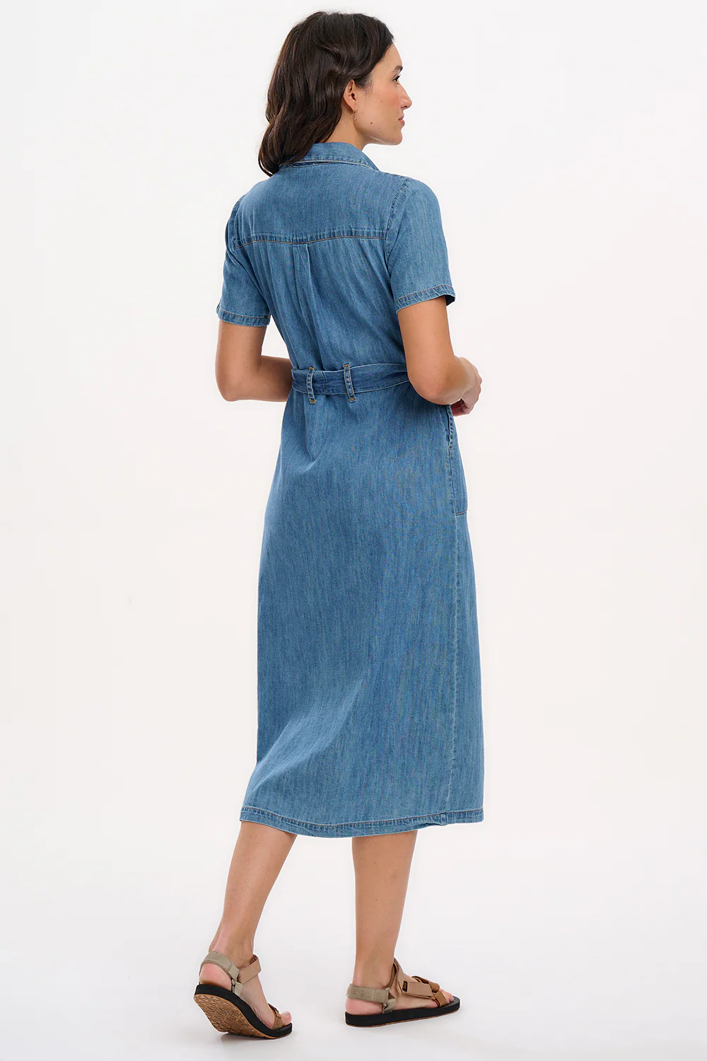 Cloretta Midi Shirt Dress - Mid Blue Denim - Image 3
