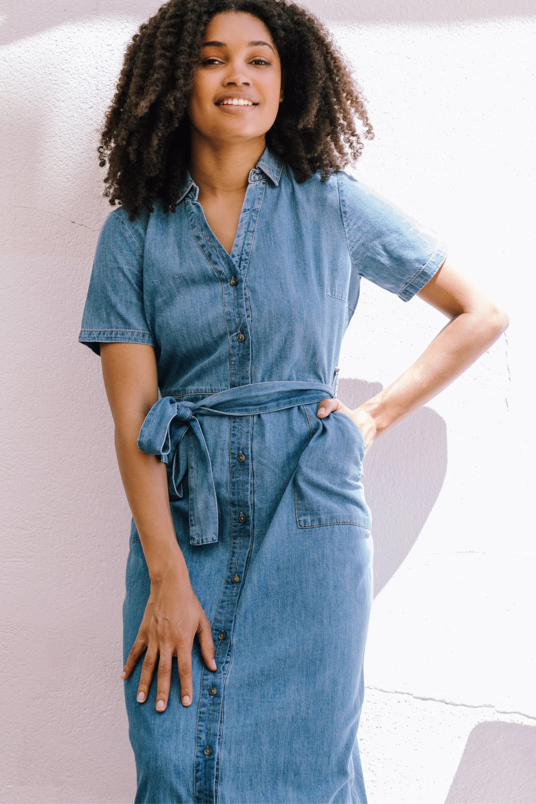 Cloretta Midi Shirt Dress - Mid Blue Denim - Image 5