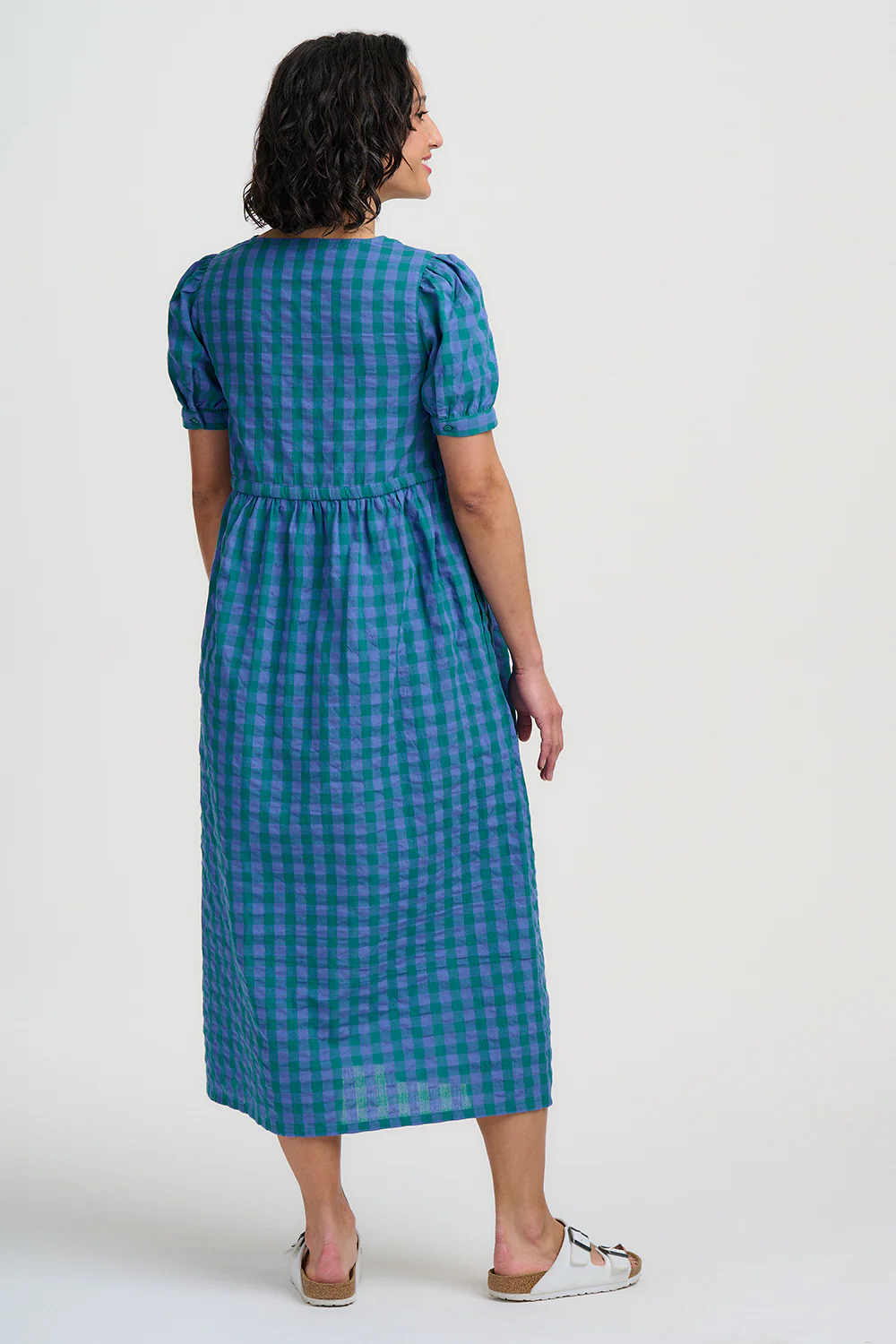 Corin Midi Smock Dress - Blue & Green, Peacock Check - Image 4