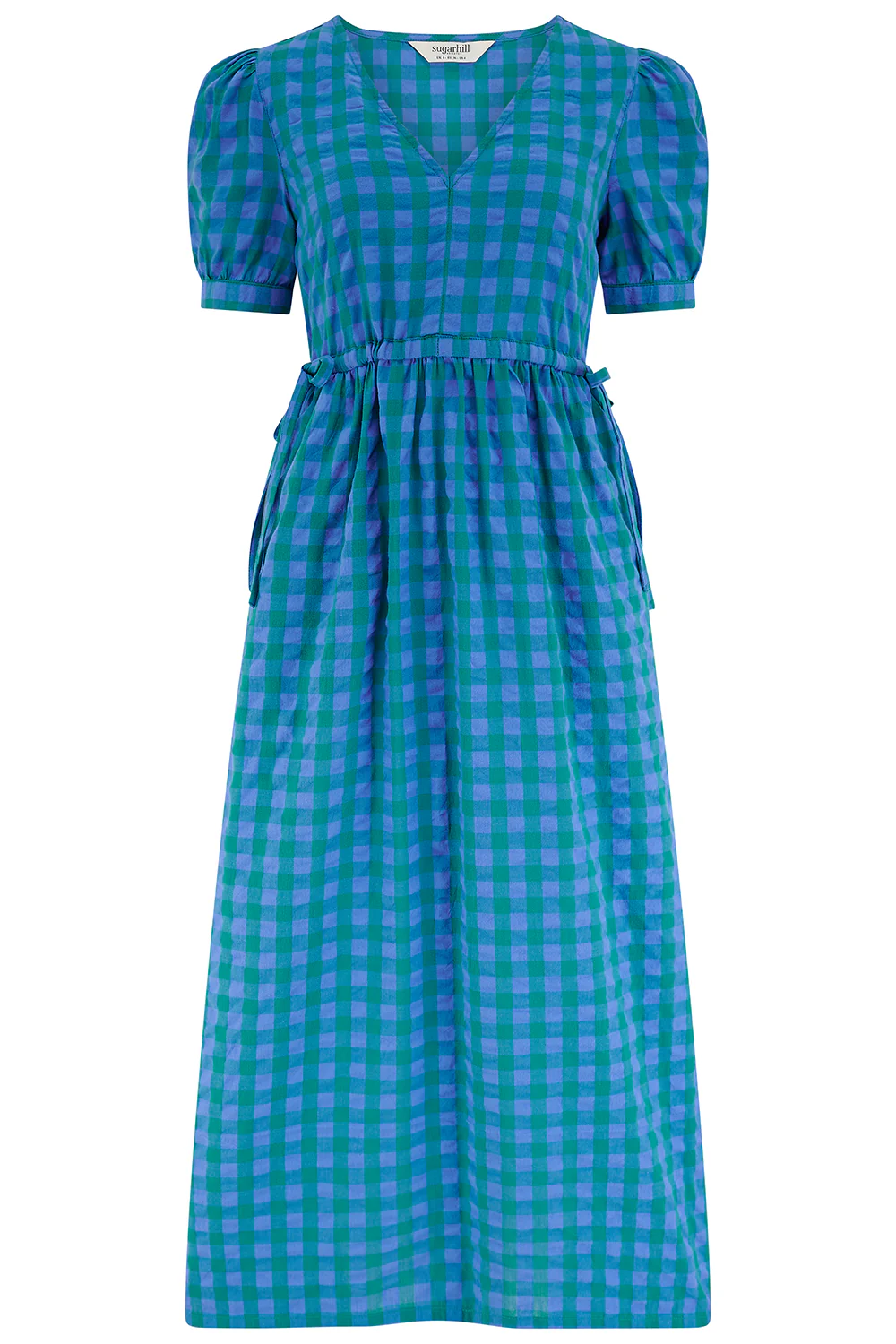 Corin Midi Smock Dress - Blue & Green, Peacock Check - Image 5