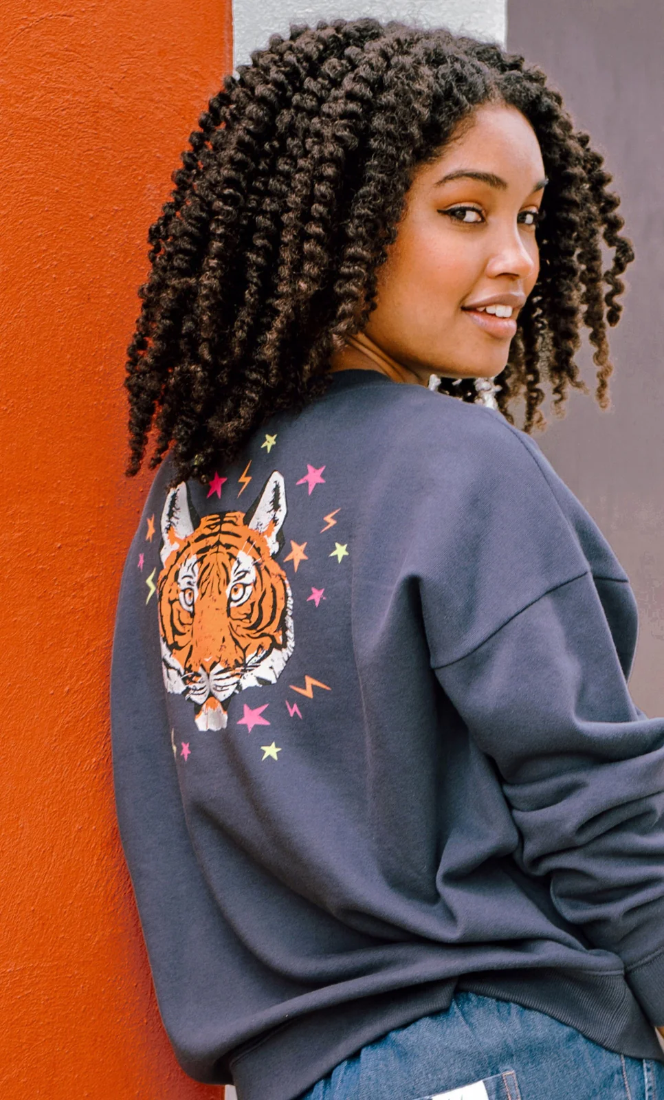 Eadie Relaxed Sweatshirt - Charcoal, Tiger & Stars - Image 4