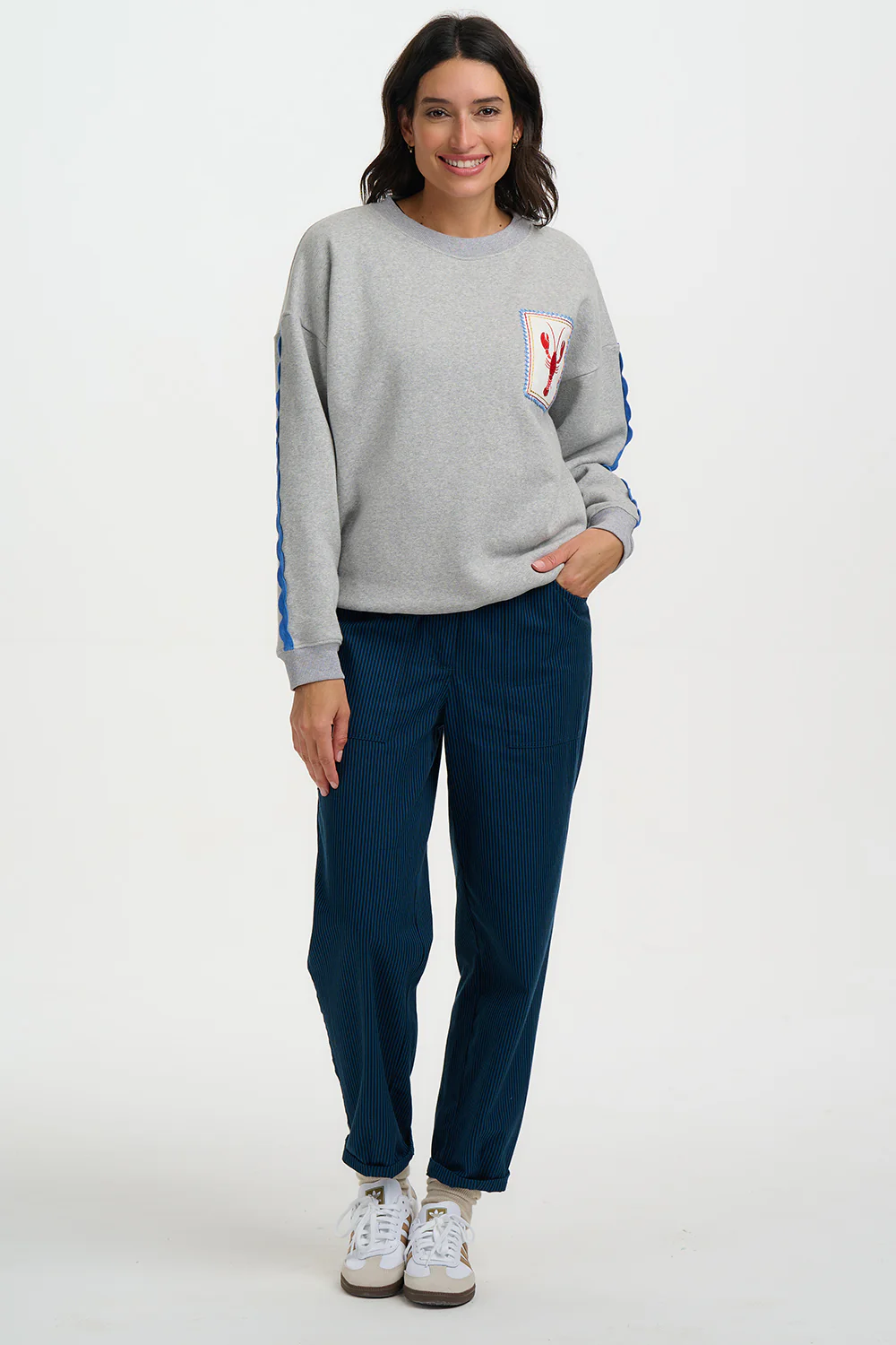 Eadie Relaxed Sweatshirt - Grey Marl, Lobster - Image 4