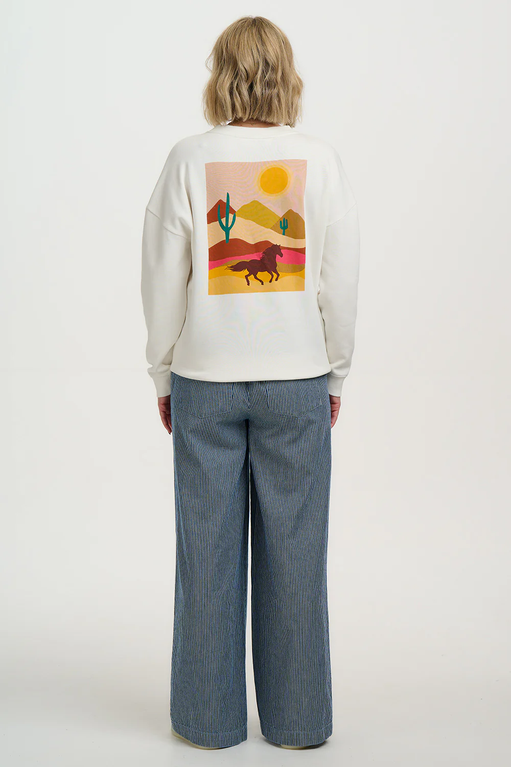 Eadie Relaxed Sweatshirt - Off White, Horse Print & Embro - Image 5
