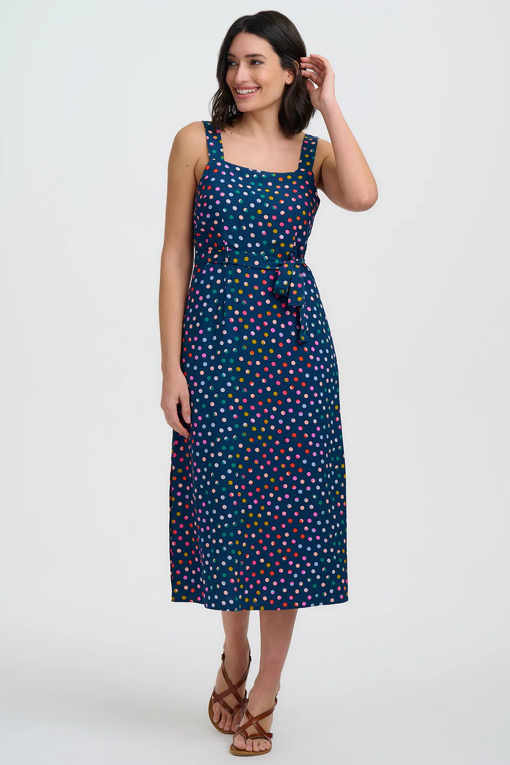 Elva Midi Sundress - Petrol Navy, Rainbow Marbles - Image 2