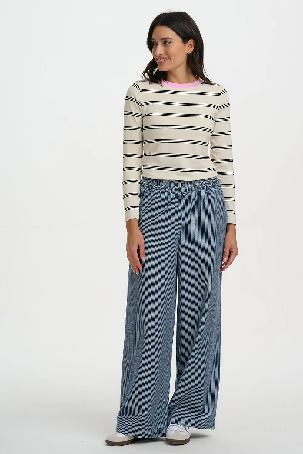 Fifi Wide Leg Trousers - Blue Stripe Denim - Image 4