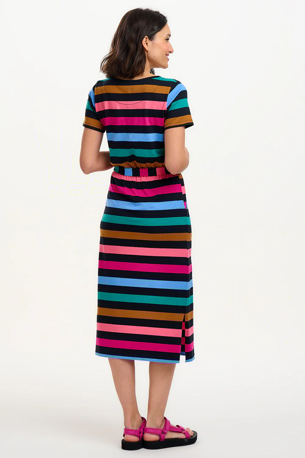 Flissy Jersey Midi Dress - Black/Multi, Alternating Stripes - Image 5