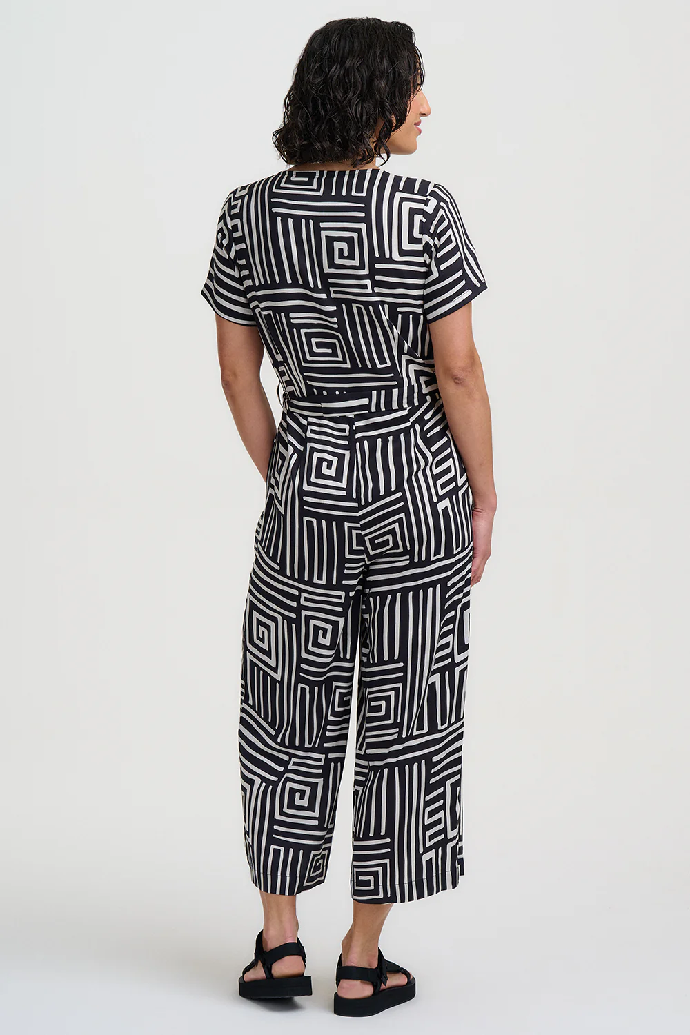 Jilly Cropped Jumpsuit - Black & White, Monochrome Maze - Image 4