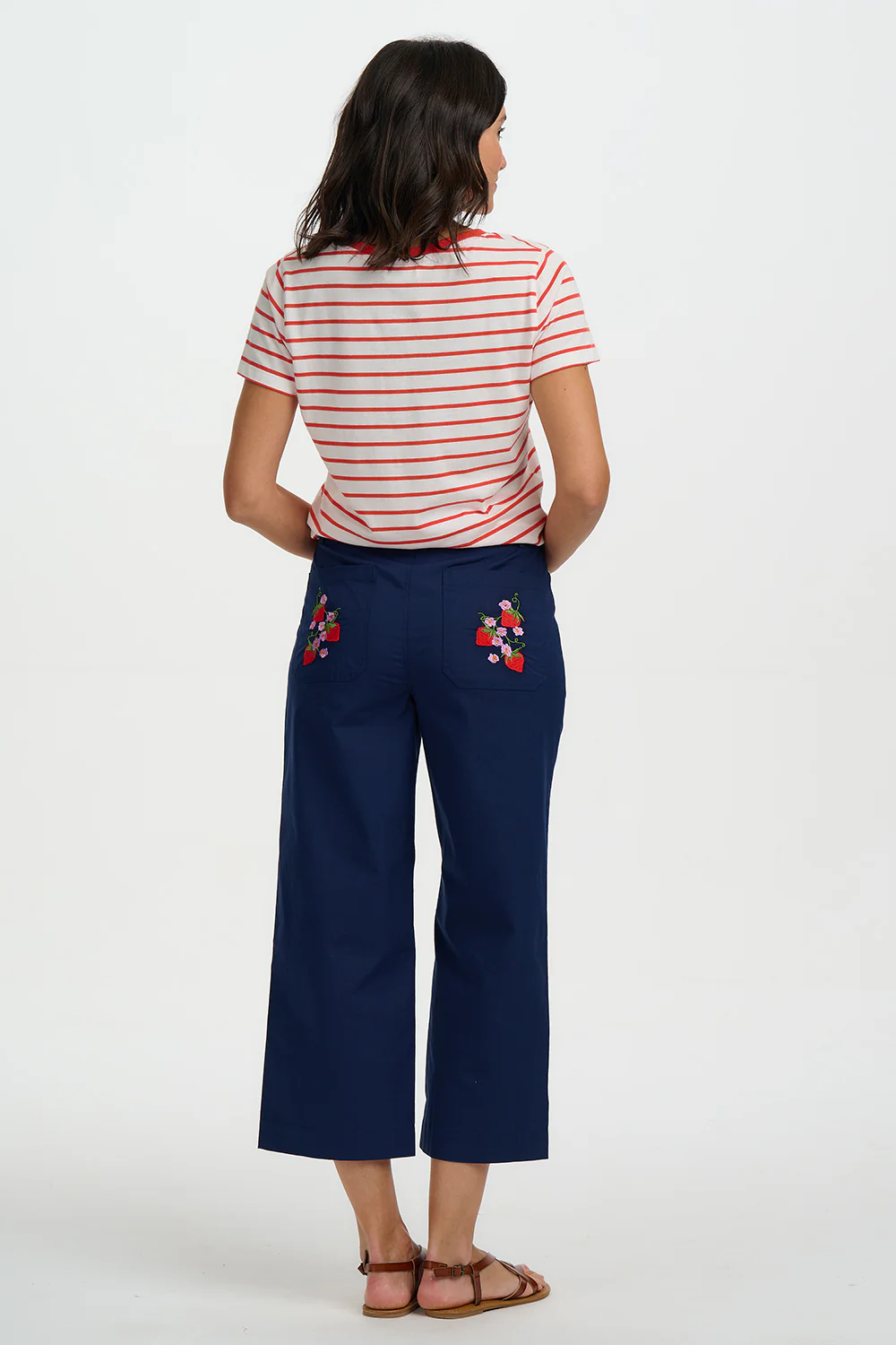 Khloe V-Neck T-Shirt - Red/Off White Stripe, Strawberry - Image 5