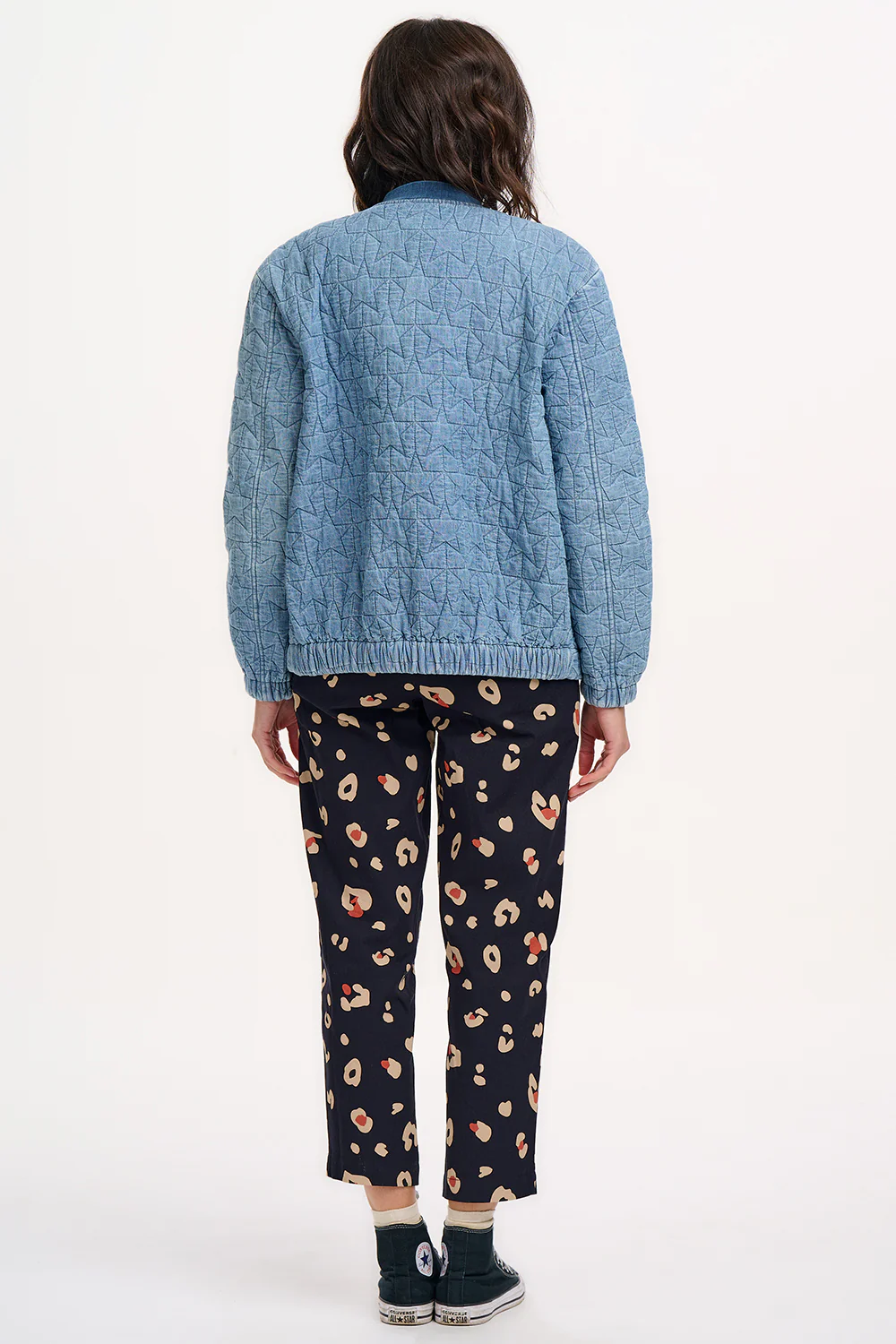 Kinga Quilted Bomber Jacket - Light Blue Denim, Star Quilt - Image 3