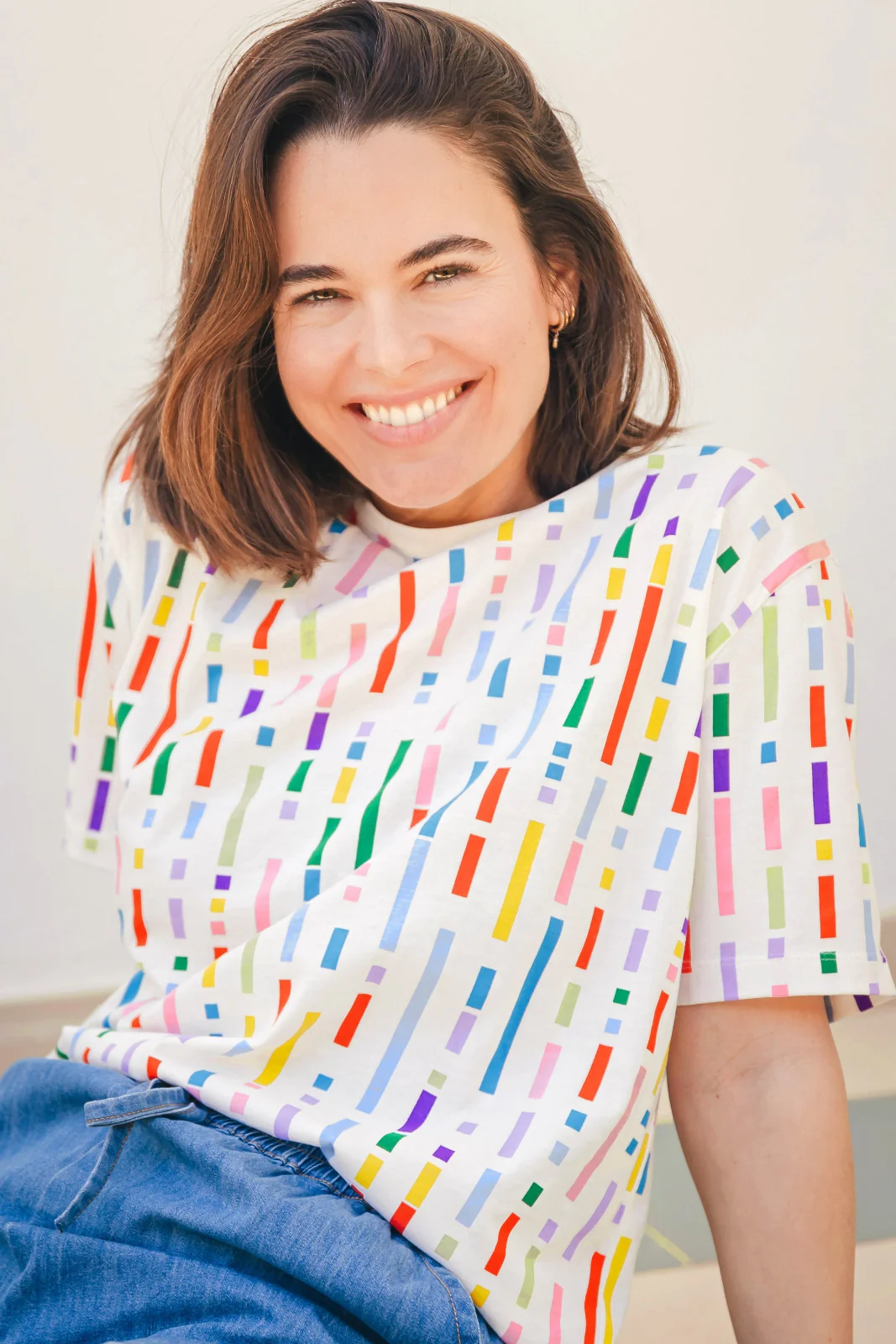 Kinsley Relaxed T-Shirt - Off White, Broken Lines