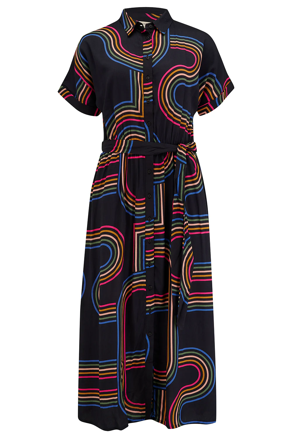 Leigh Midi Shirt Dress - Black, Retro Racer - Image 7