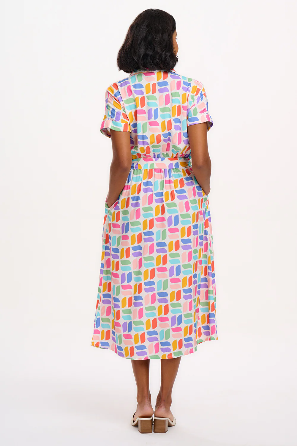 Leigh Midi Shirt Dress - Off-White, Curved Geometric - Image 5