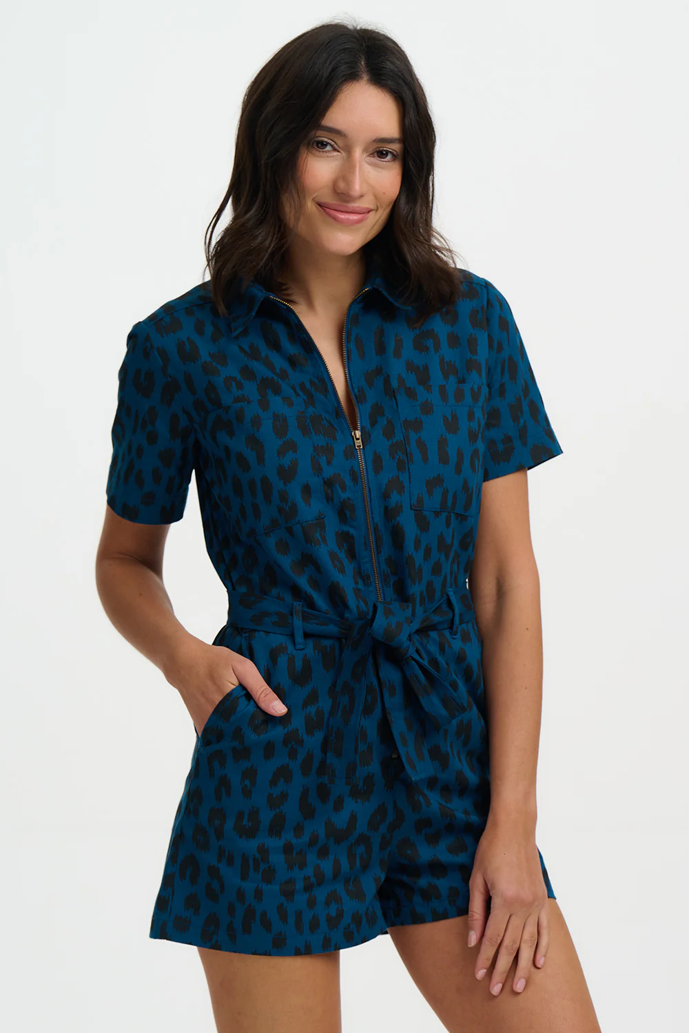 Logan Playsuit - Petrol Navy, Ikat Leopard - Image 4