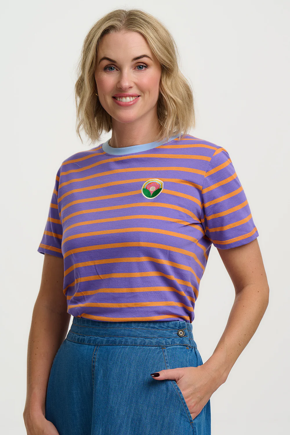 Maggie T-Shirt - Mauve/Orange, Daisy Badge - Image 3