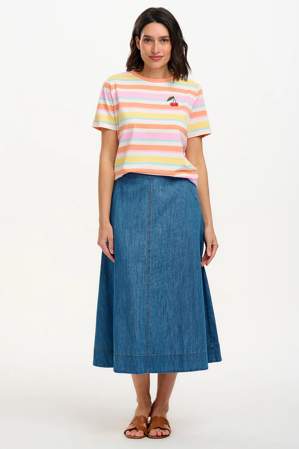 Maggie T-Shirt - Multicolour, Soft Retro Stripes, Cherry - Image 5