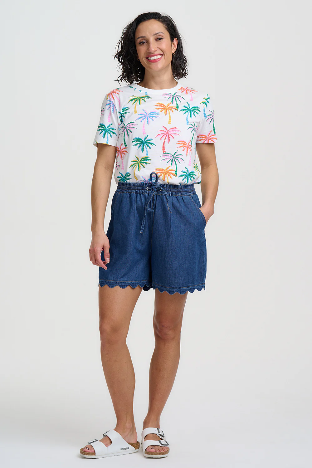 Maggie T-Shirt - Off White, Rainbow Palms - Image 4