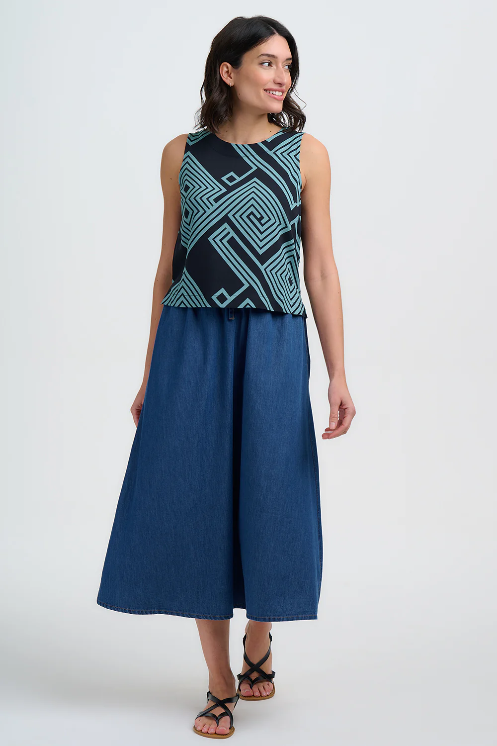 Marissa Top - Black/Green, Geometric Lines - Image 5