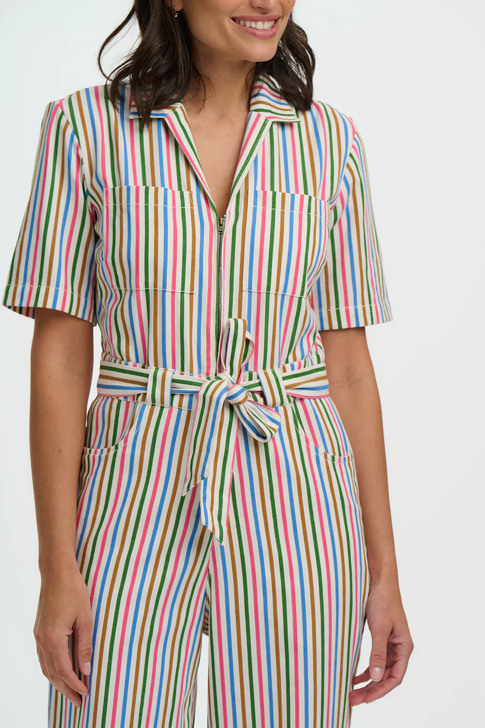 Meredith Boilersuit - Multi, Colourful Canvas Stripe - Image 3