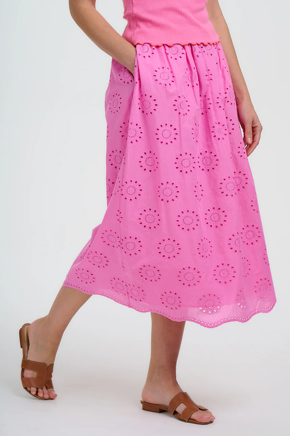 Nicola Broderie Anglaise Midi Skirt - Pink - Image 3