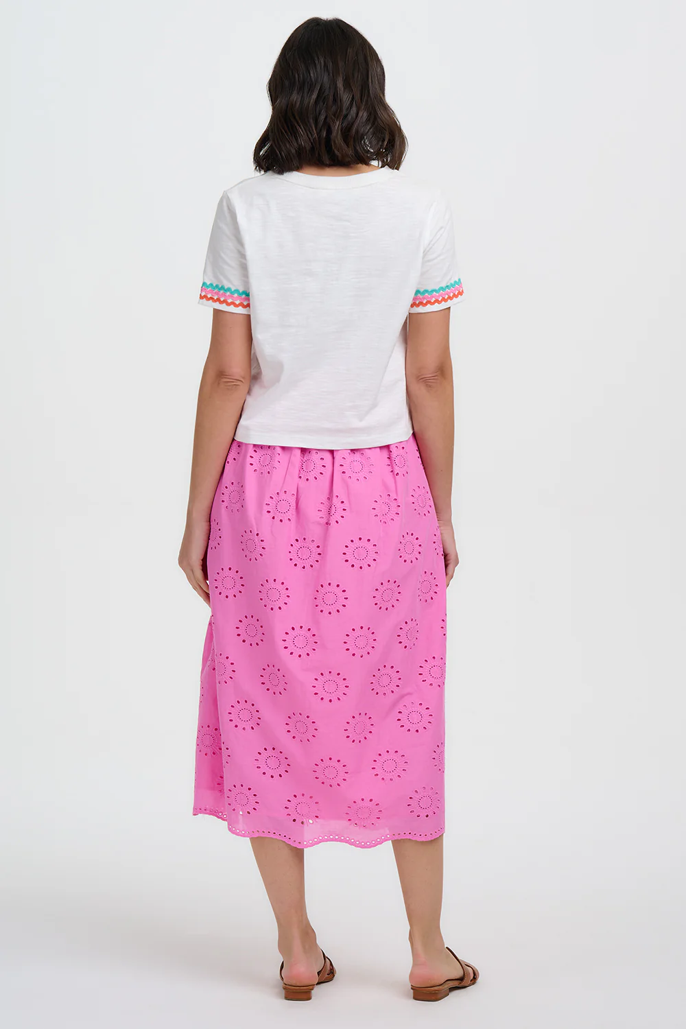 Nicola Broderie Anglaise Midi Skirt - Pink - Image 5
