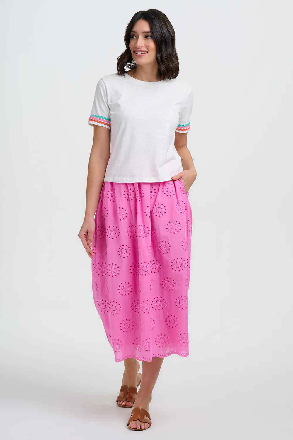 Nicola Broderie Anglaise Midi Skirt - Pink - Image 6