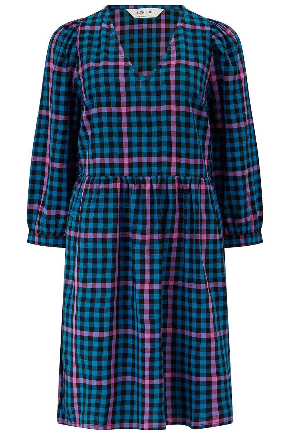 Nigella Mini Smock Dress - Black/Teal, Twilight Gingham - Image 8