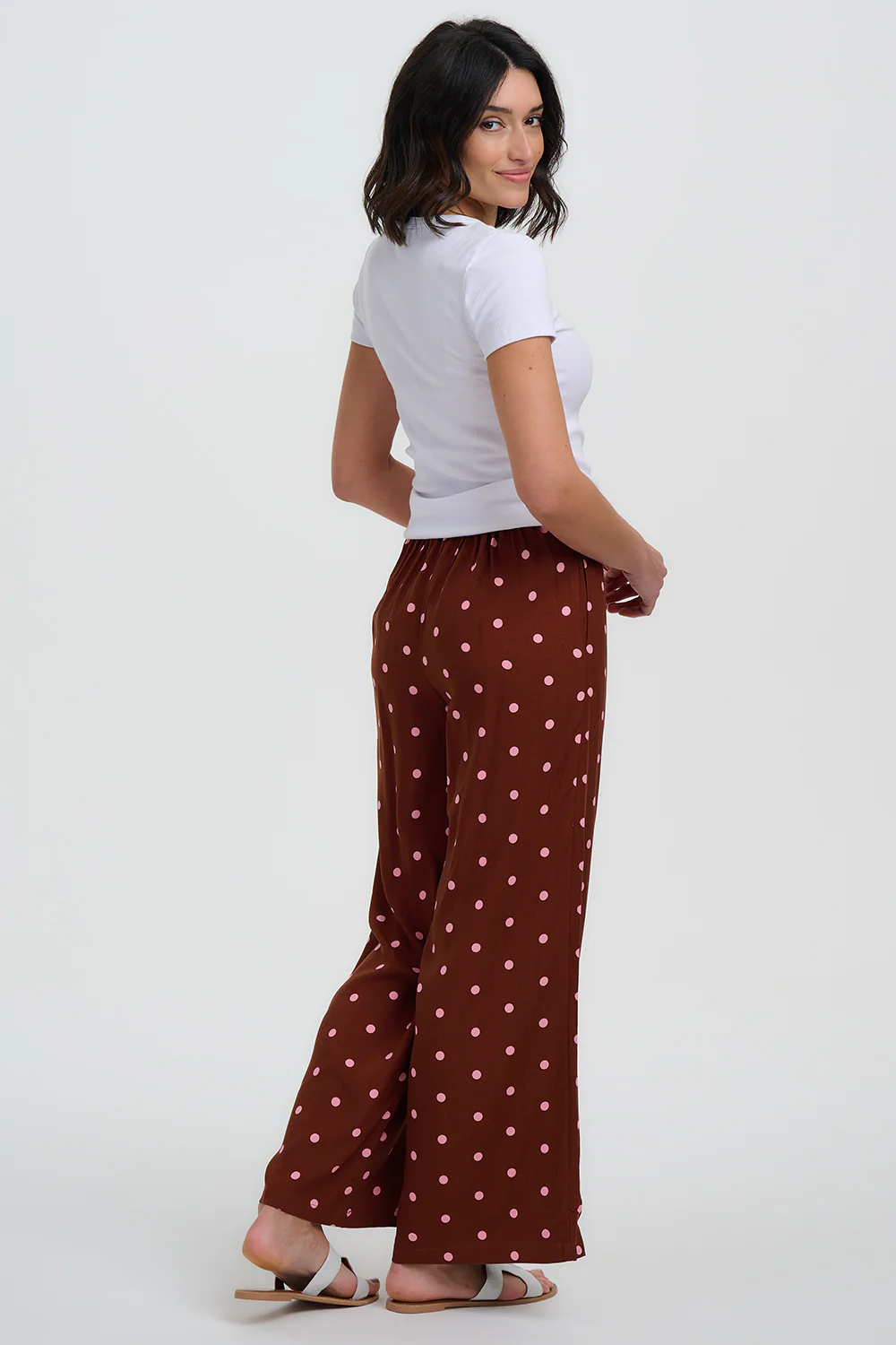 Patsy Palazzo Trousers - Brown, Pink Polka - Image 5