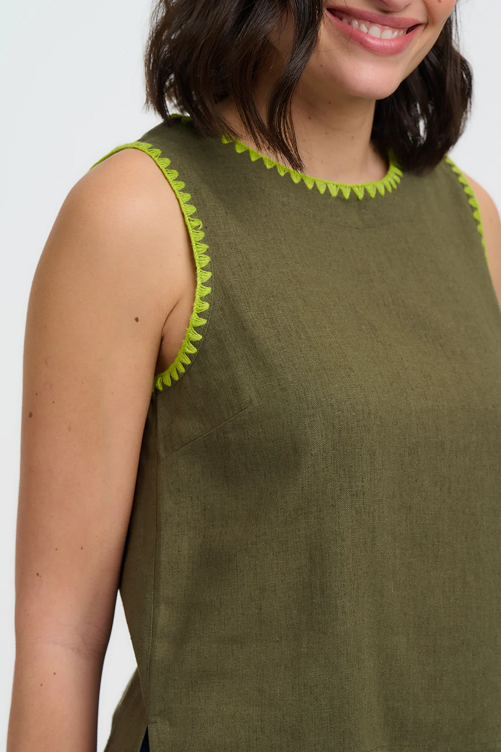 Senna Top - Olive, Decorative Stitch - Image 2