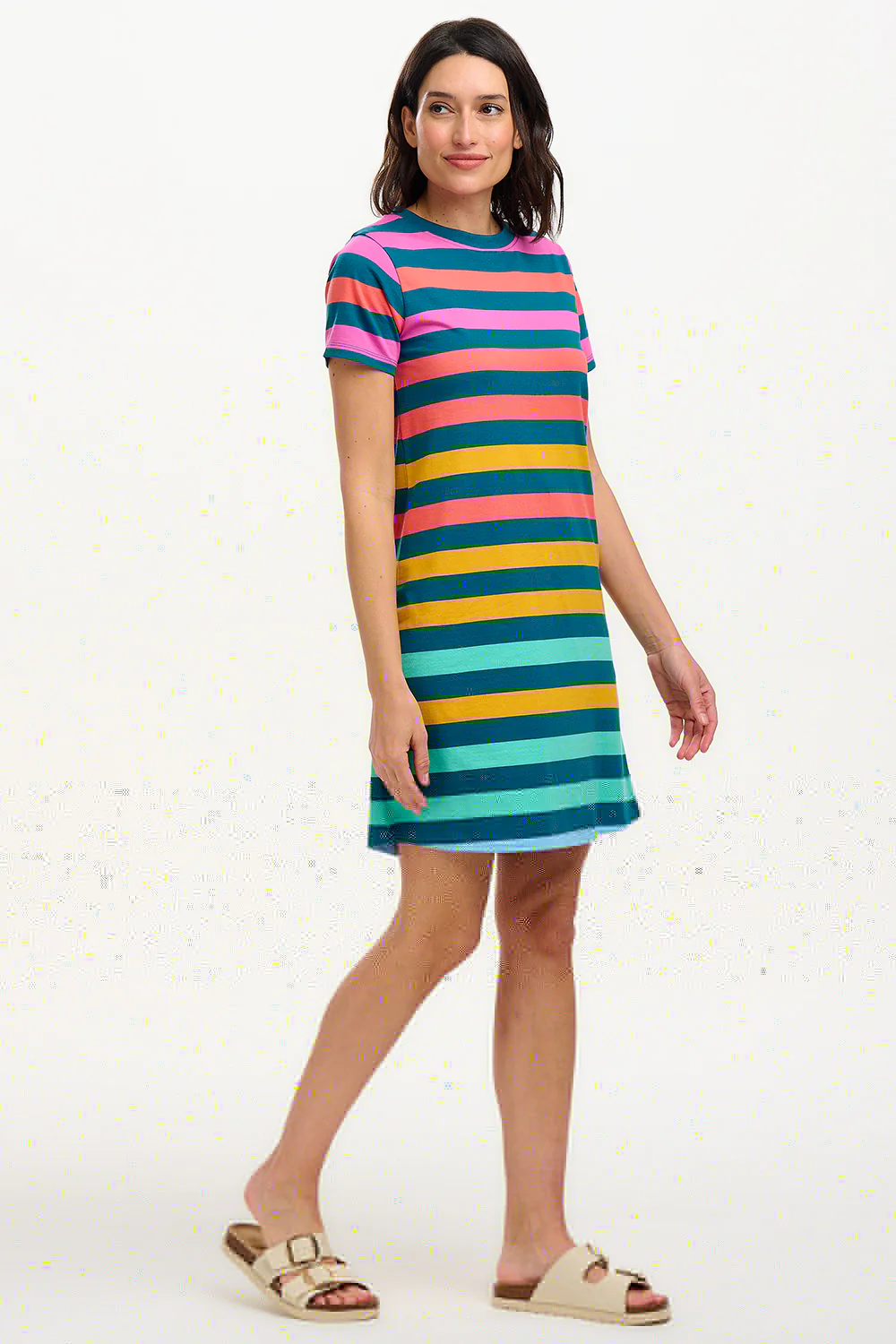 Sia T-Shirt Dress - Green/Multi, Staggered Pop Rainbow - Image 3