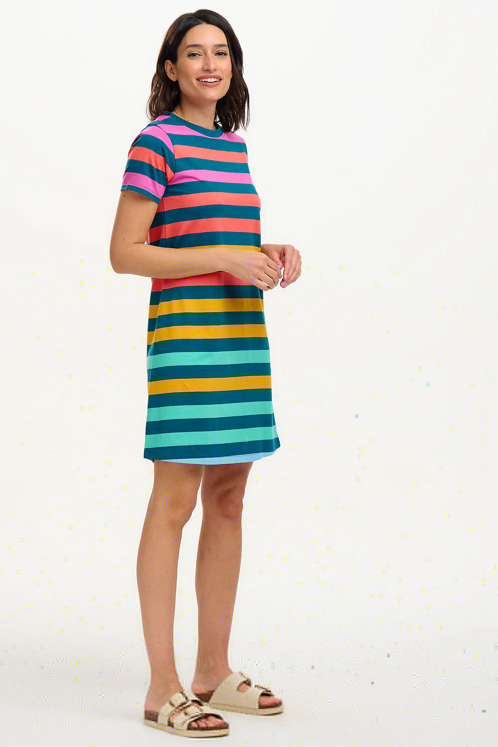 Sia T-Shirt Dress - Green/Multi, Staggered Pop Rainbow - Image 4