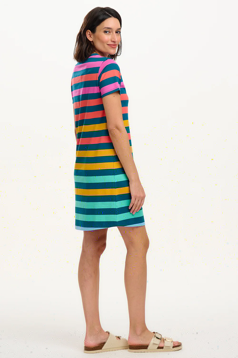 Sia T-Shirt Dress - Green/Multi, Staggered Pop Rainbow - Image 5