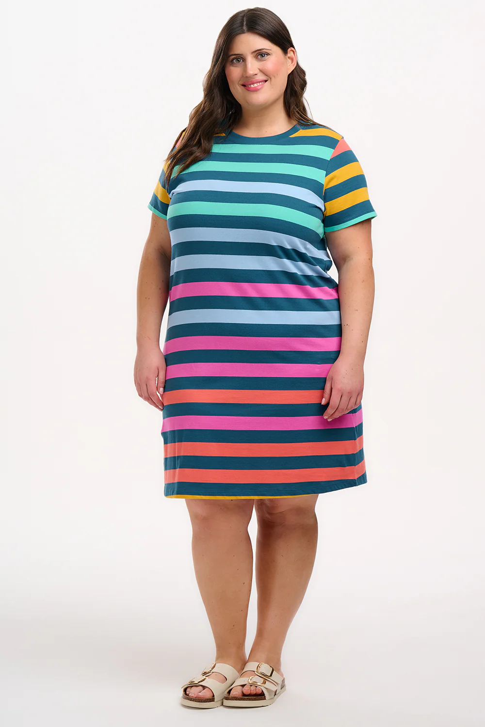 Sia T-Shirt Dress - Green/Multi, Staggered Pop Rainbow - Image 6