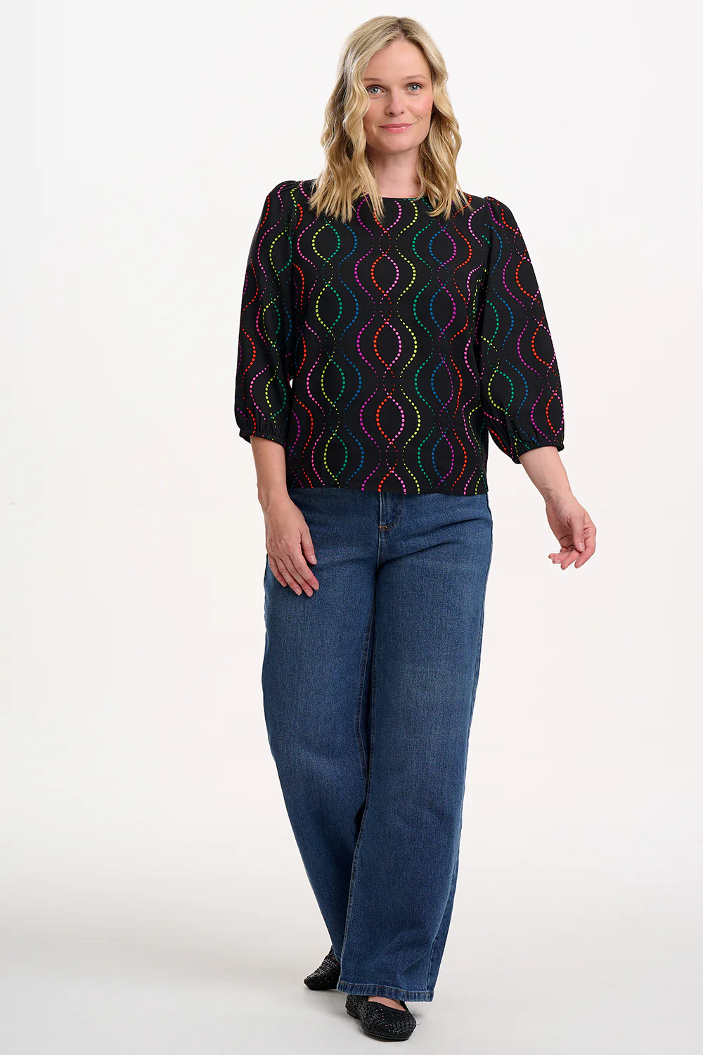 Wendy Blouse - Black, Dotted Waves - Image 4