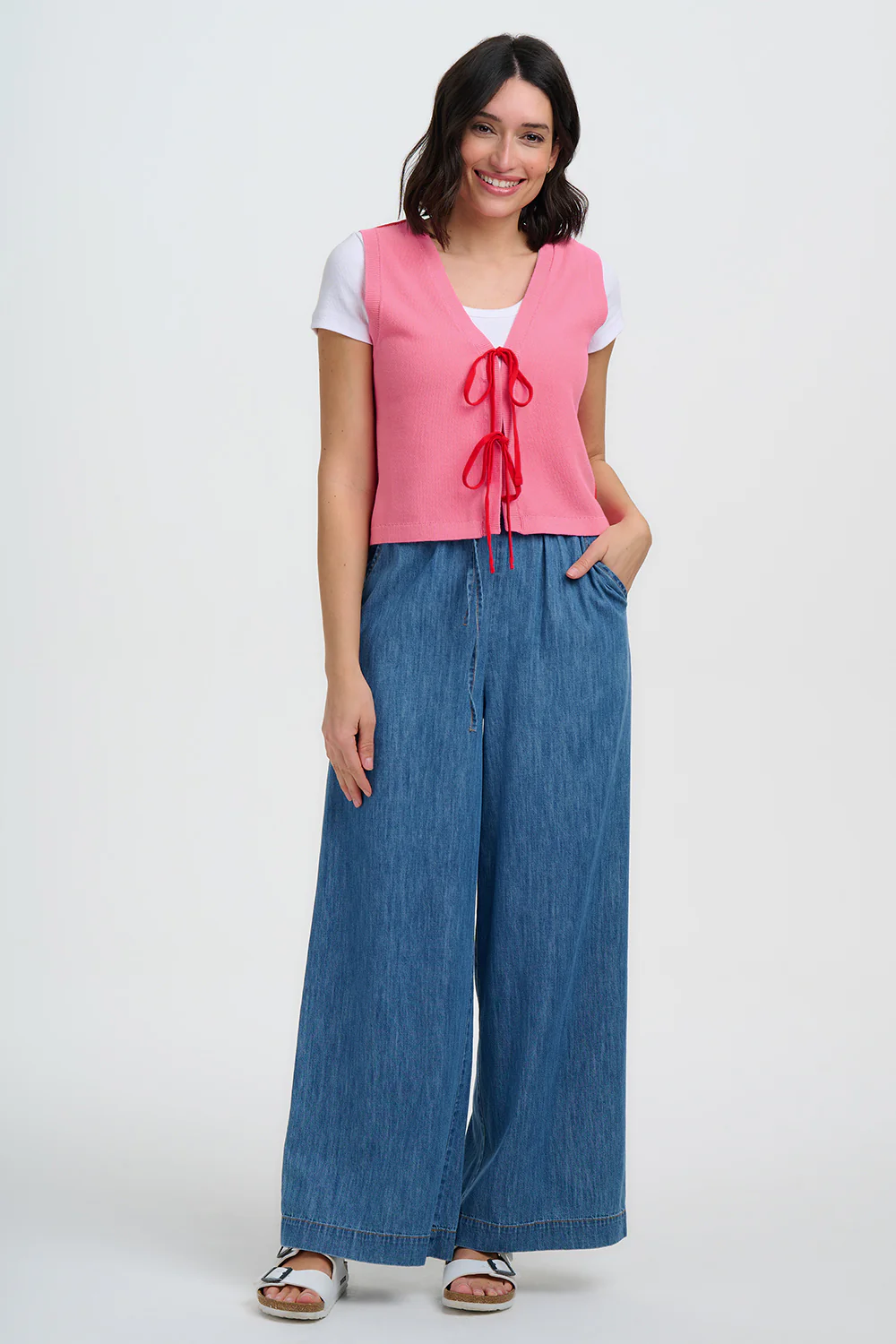 Zina Knit Vest - Pink, Red Tipping - Image 4