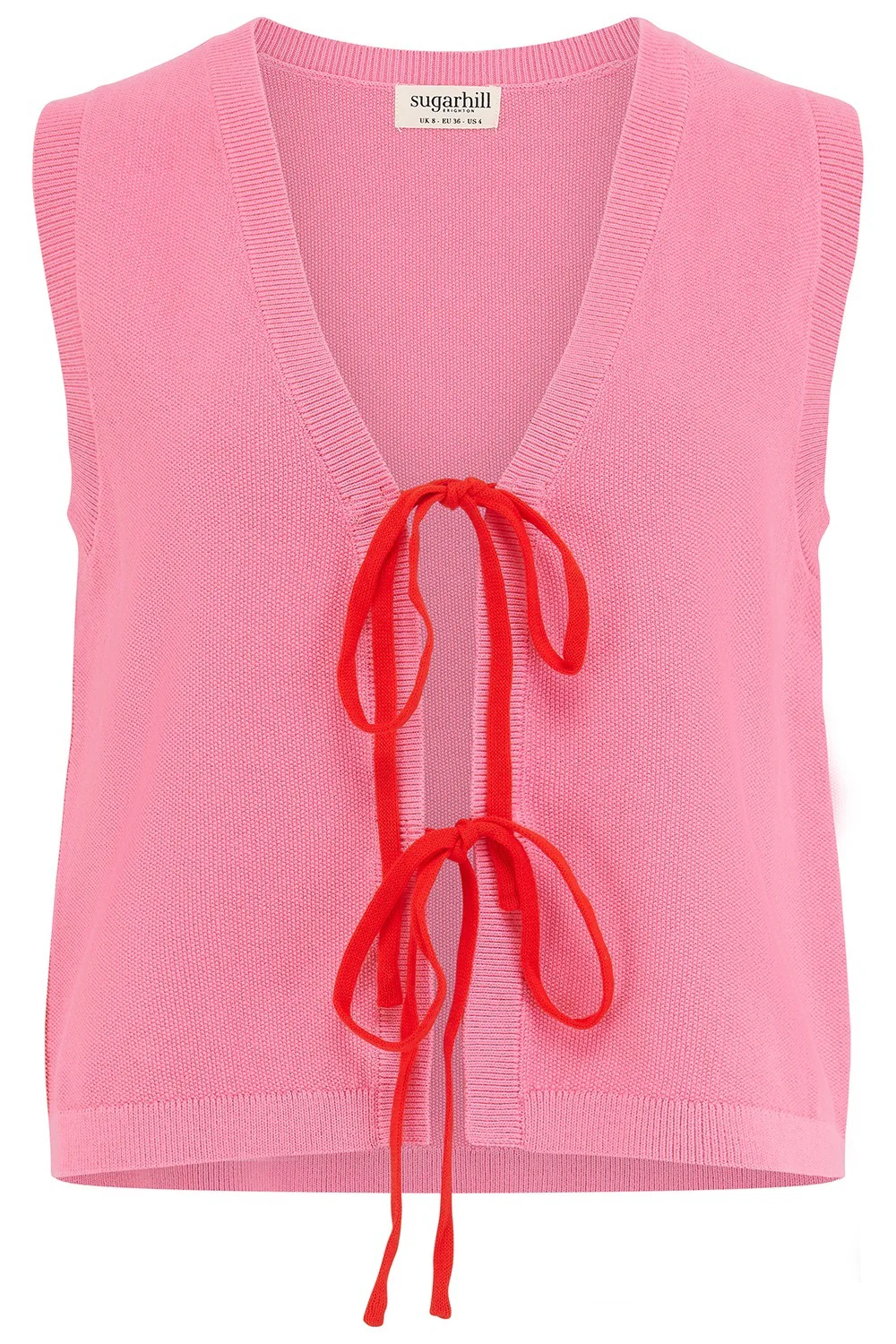 Zina Knit Vest - Pink, Red Tipping - Image 6